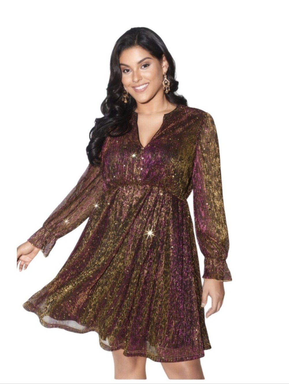 #6164 Bloomchic Plus Size Shimmery Purple-Gold Party Dress